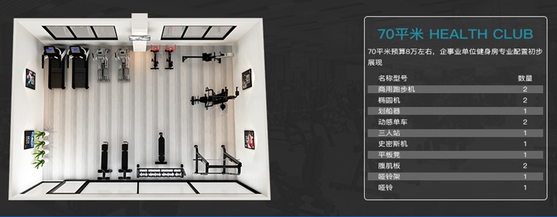 70平方健身室-星空xk健身器材企事业健身解决方案 70平方健身室-星空xk健身器材企事业健身解决方案
